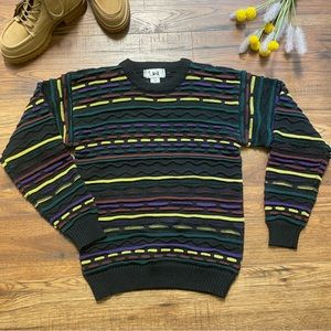 Jed brand vintage 1990s 90s Coogi Style Sweater Pullover Black Stripes 16/18 S